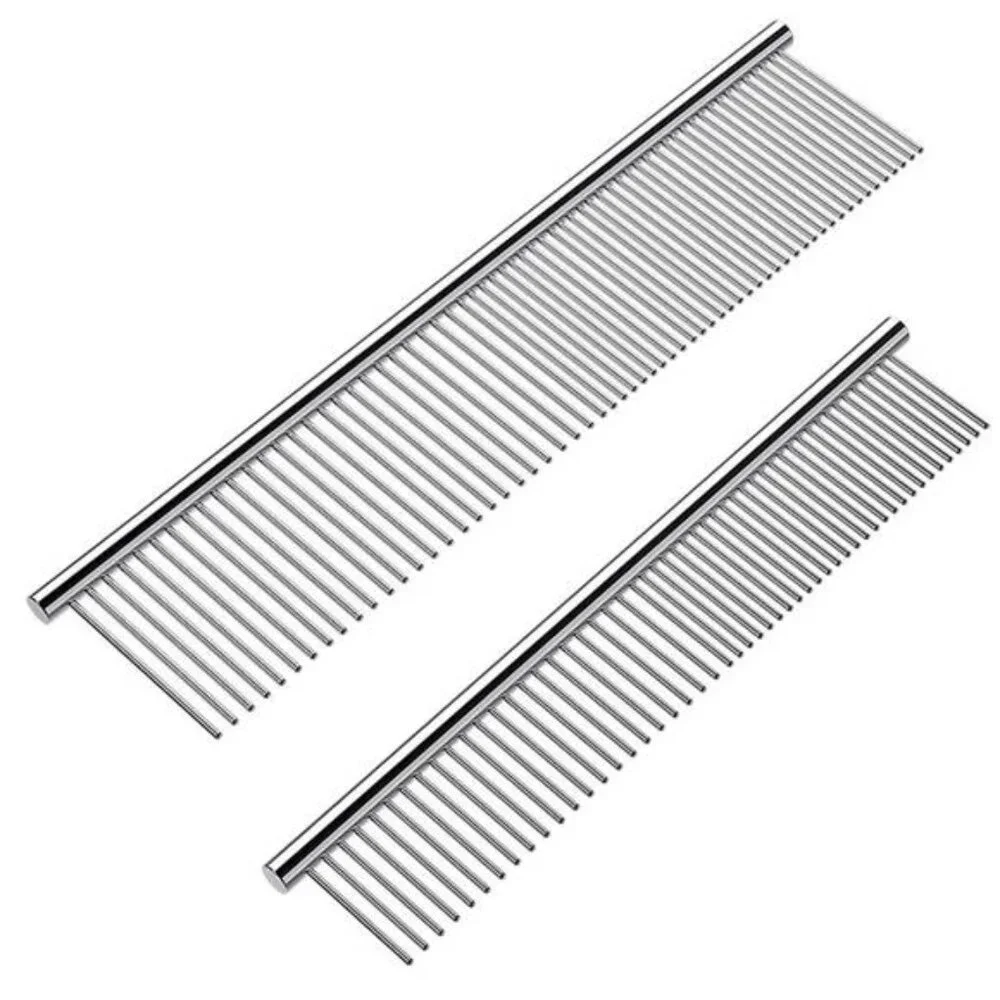 2 Pack Dog Combs with Rounded Ends Stainless Steel Teeth